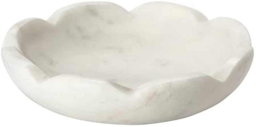 Scalloped White Marble Bowl - Handcrafted - Decorative Bijou Bowl - Jewelry Dish - Jewelry Holder... | Amazon (US)