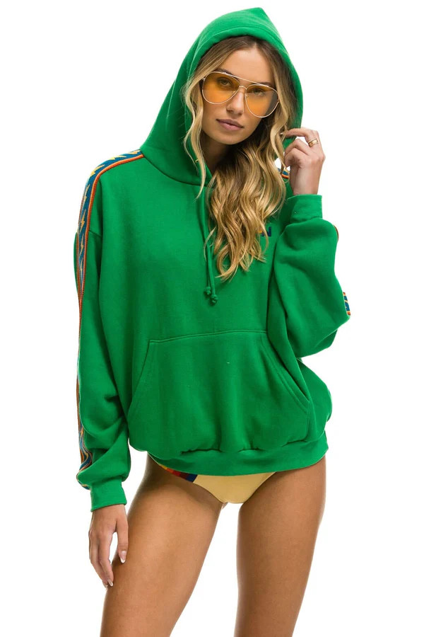BOLT STRIPE RELAXED PULLOVER HOODIE - KELLY GREEN | Aviator Nation