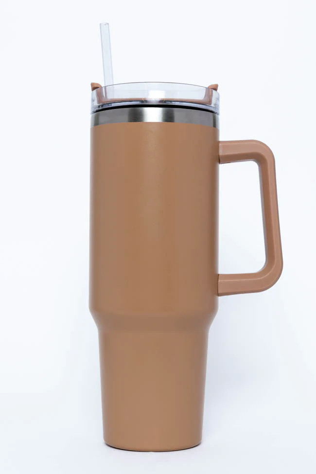 Sippin' Pretty Tan 40 oz Drink Tumbler With Lid And Straw | Pink Lily