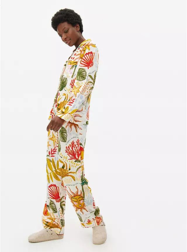 Cream El Sol Sun Print Traditional Pyjamas  XL | Tu Clothing