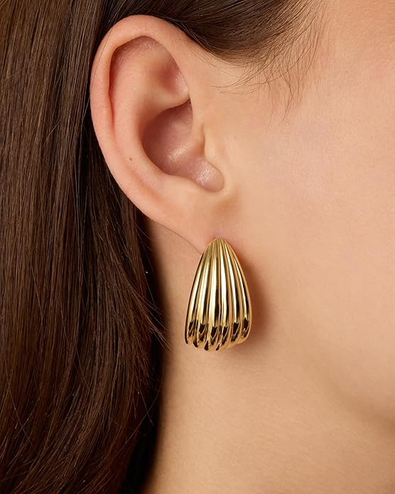 PAVOI 14K Gold Plated Chunky Vintage Earrings for Women - Trendy Textured Ribbed Knot Geometric T... | Amazon (US)