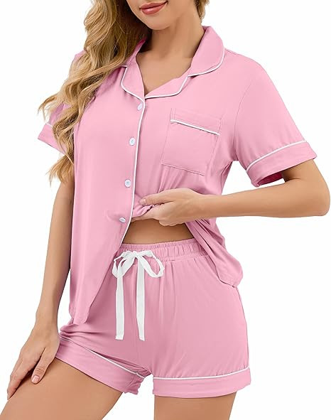Women's Pajama Sets Short Sleeve Button Down Sleepwear Nightwear Soft Pjs Lounge Sets | Amazon (US)