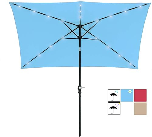 SUNBRANO 7 by 9 Ft Solar Powered LED Lighted Patio Umbrella Table Market Rectangle Umbrella with ... | Amazon (US)