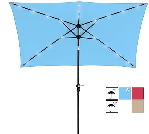 SUNBRANO 7 by 9 Ft Solar Powered LED Lighted Patio Umbrella Table Market Rectangle Umbrella with ... | Amazon (US)