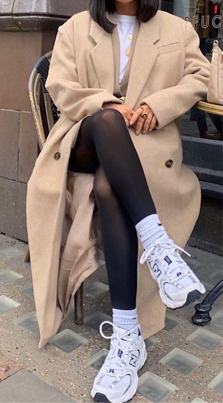 Long camel coat with tights and mini skirt | New Balances outfit  | 2024 Spring outfit trends  

#LTKfindsunder100 #LTKstyletip #LTKSpringSale