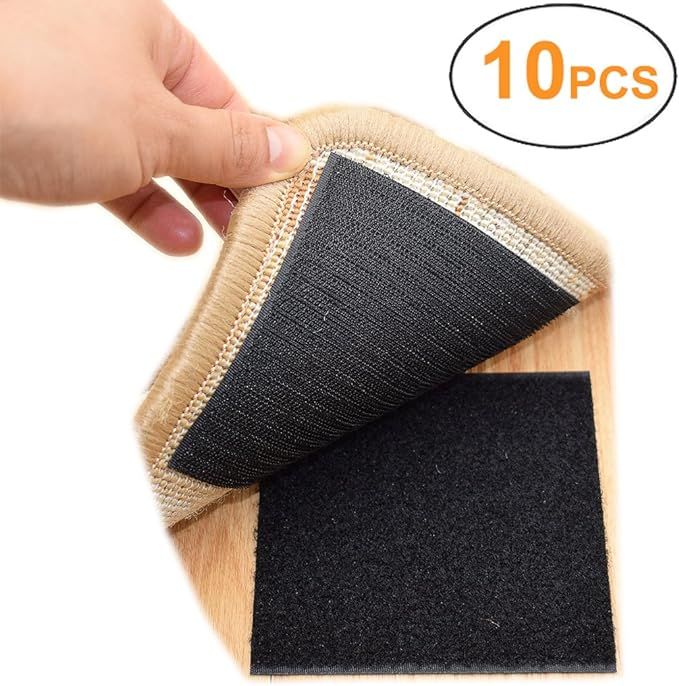 Rug Anchors Carpet Hook and Loop Non-Slip Mat Anti-Skid Stickers Square (10PCS, Black) | Amazon (US)