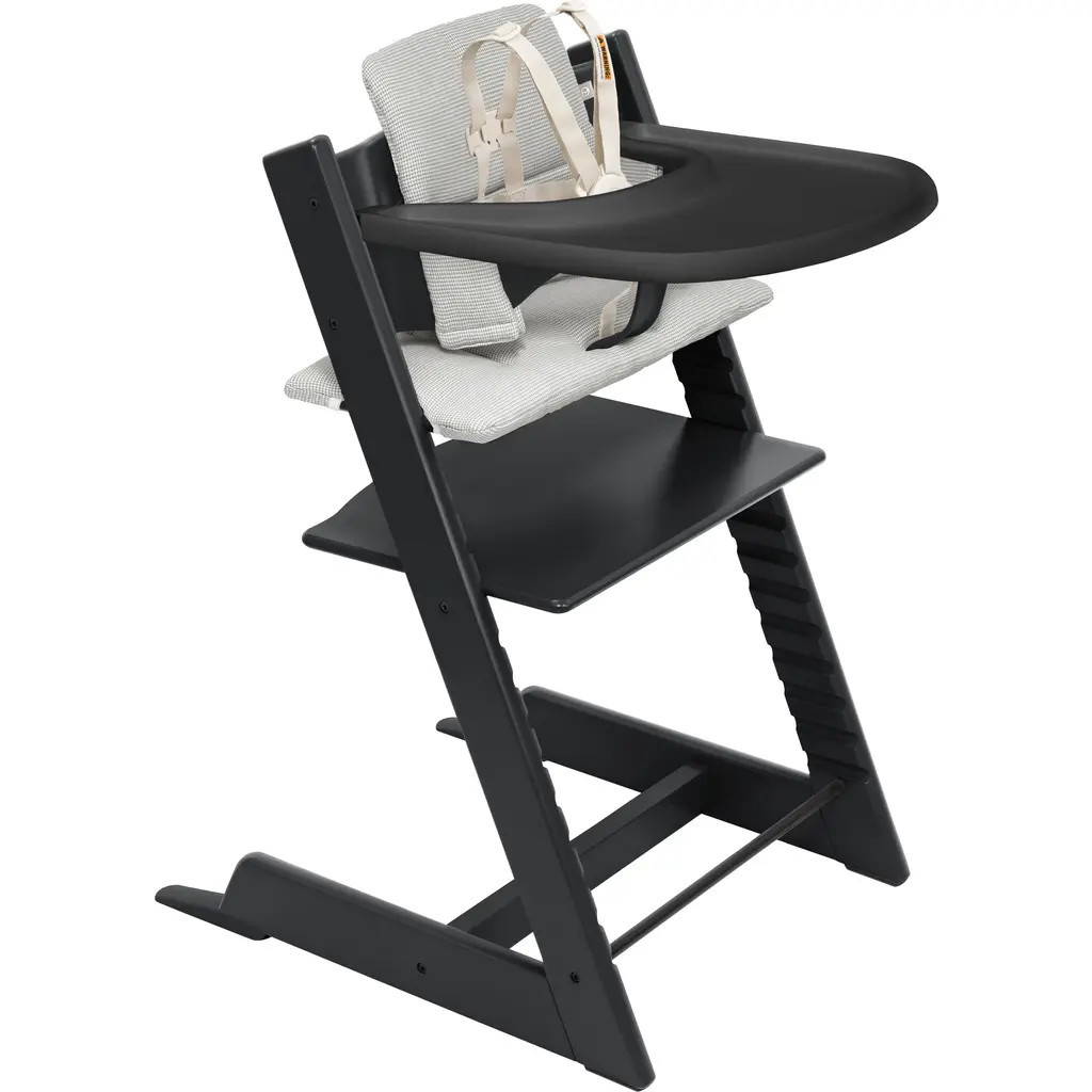 Tripp Trapp® Highchair², Cushion & Stokke® Tray in Black W/Nordic Grey at Nordstrom | Nordstrom