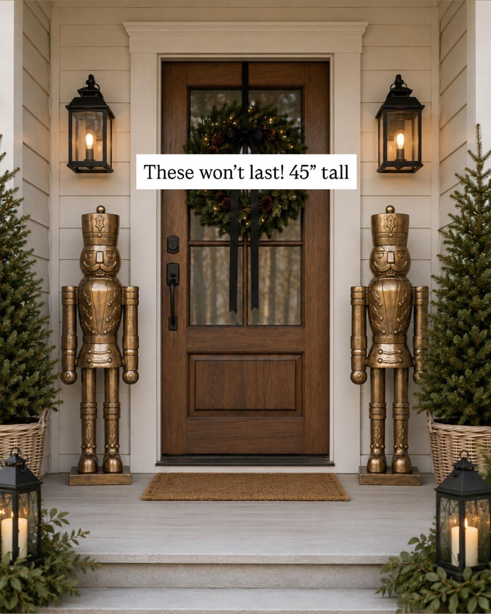 These 45” nutcrackers are the perfect statement piece for a festive front porch! 🎄✨ I love how they instantly make the entry feel classic, cozy, and ready for Christmas. And at this height, they make a BIG impact without needing a lot of extra decor. 🤎

#LTKSeasonal #LTKHome #LTKSaleAlert