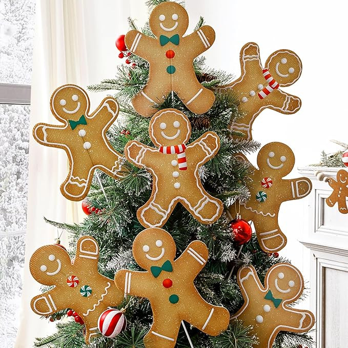 Christmas Decorations Indoor: 8pcs Large Gingerbread Man Christmas Tree Picks, Cute Rustic Ginger... | Amazon (US)