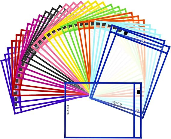 30 Packs Dry Erase Pocket Sleeves, Reusable Clear Plastic Classroom Pocket, 10x14 Inch Ticket Hol... | Amazon (US)