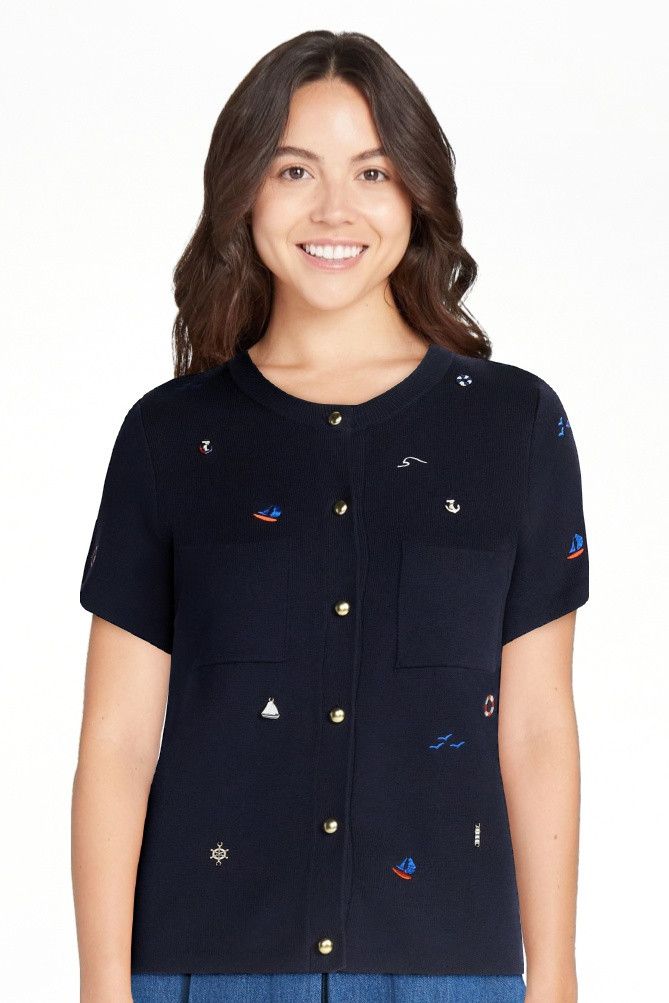 Free Assembly Women's and Women's Plus Embroidered Cardigan Sweater with Short Sleeves, Sizes XS-... | Walmart (US)