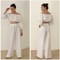 Linen Two Piece Set, Two Set Women White, Womens Clothing, Suit Women, Pants, Crop Top & Pant | Etsy (US)