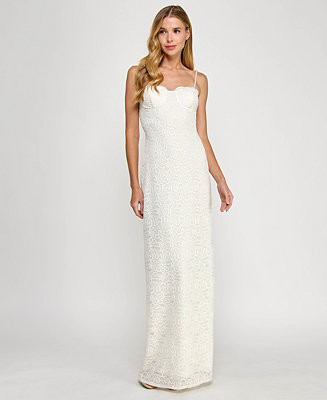 SENI & CADE Juniors' Back-Slit Lace Gown - Macy's | Macy's