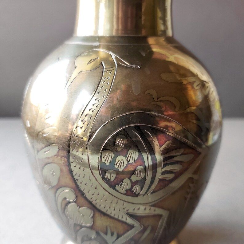 Etched Brass Vase  Bird & Flower Design  Vintage | Etsy | Etsy (US)