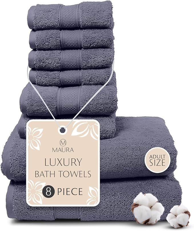 MAURA Indigo Blue Bath Towel Set of 8 for Bathroom. Turkish Cotton Luxury Bath Towels. Extra Larg... | Amazon (US)