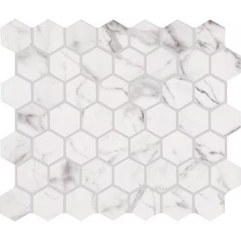 STAINMASTER Calacatta Silver 10-in x 12-in Matte Ceramic Hexagon Marble Look Floor and Wall Tile ... | Lowe's