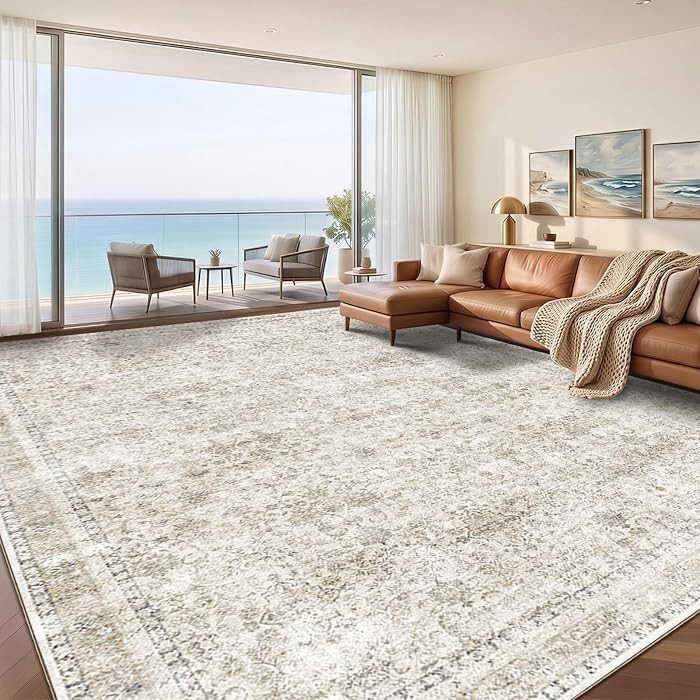 Sasttie 9x12 Area Rugs, Ultra-Soft Washable Rug for Living Room, Beige | Amazon (US)