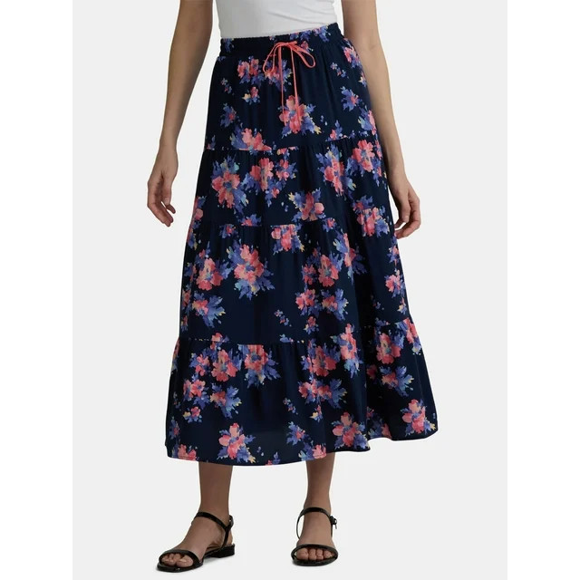 Time and Tru Women’s and Women's Plus Tiered Midi Skirt with Elastic Waistband, Sizes XS-4X | Walmart (US)