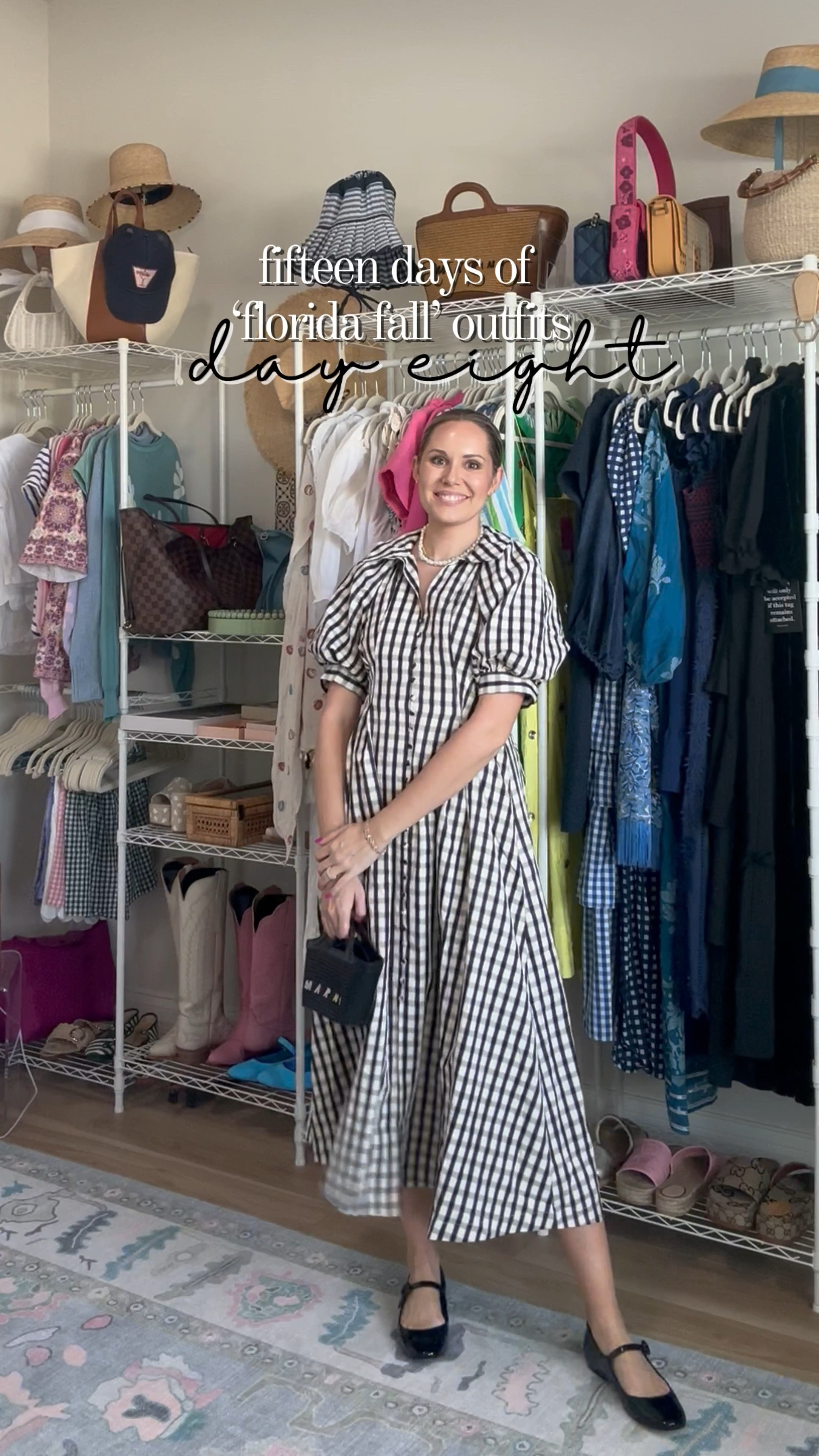Fifteen days of ‘Florida Fall’ outfits - day eight. Never met a gingham I didn’t like! This dress is an easy one to throw on & feel put together instantly! I paired it with my black small @marni bag from summer & my go-to @larroude black Blair ballet flats! #larroudeambassador

#LTKVideo #LTKStyleTip #LTKShoeCrush