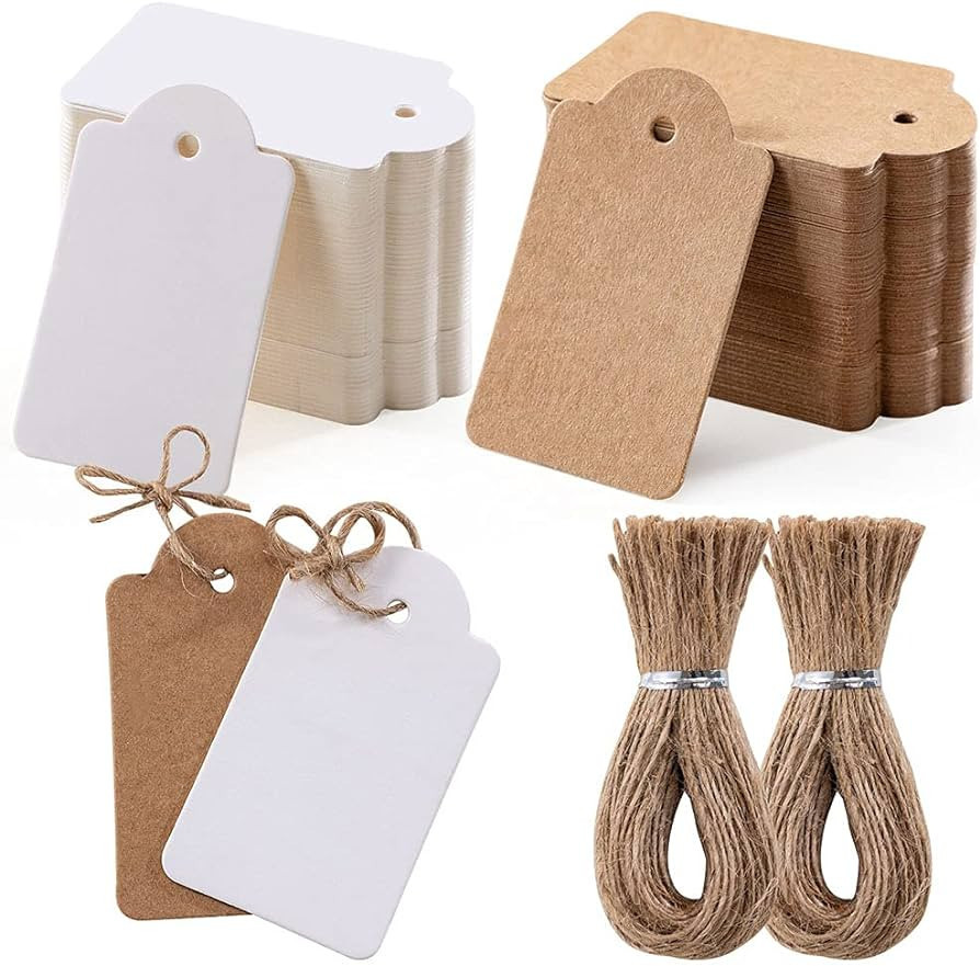 Homum 200pcs Premium Gift Tags with String - 100pcs White Gift Tags and 100pcs Brown Gift Tags, D... | Amazon (US)
