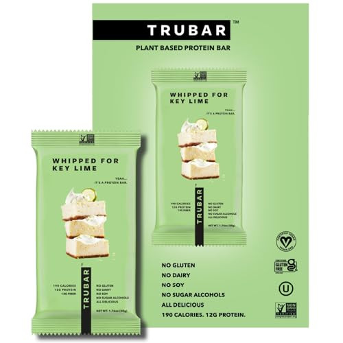 TRUBAR Vegan Protein Bar, Whipped for Key Lime, Gluten Free, Plant Based Protein, Dairy Free, Non GMO, Soy Free, No Sugar Alcohols, 12G Protein, 12G Fiber, 23G Carb, on the Go Snack Bars, 12 CT | Amazon (US)