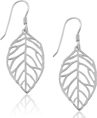 MIMI Sterling Silver Cut Out Leaf Drop Dangle Earrings | Amazon (US)