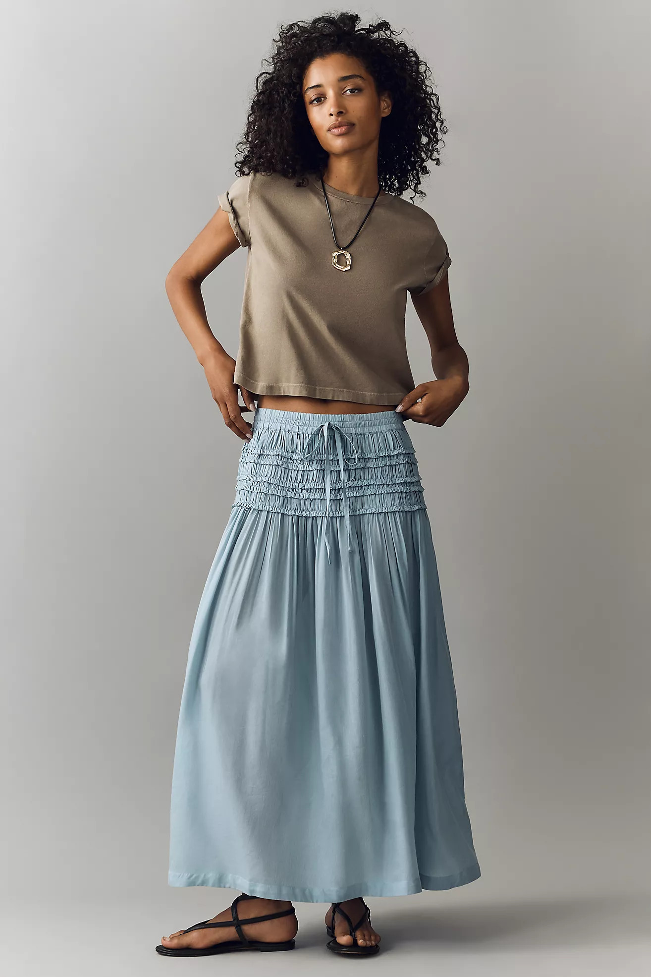 By Anthropologie Smocked Drawstring Midi Skirt | Anthropologie (US)