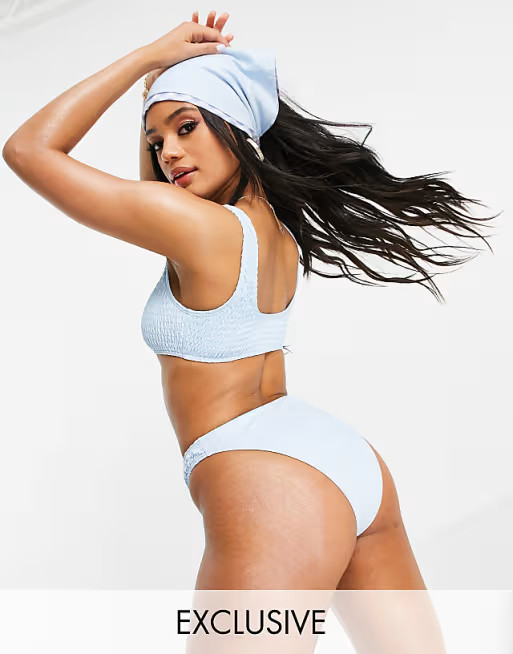 South Beach Exclusive scrunch V high leg bikini bottom in icy blue | ASOS (Global)