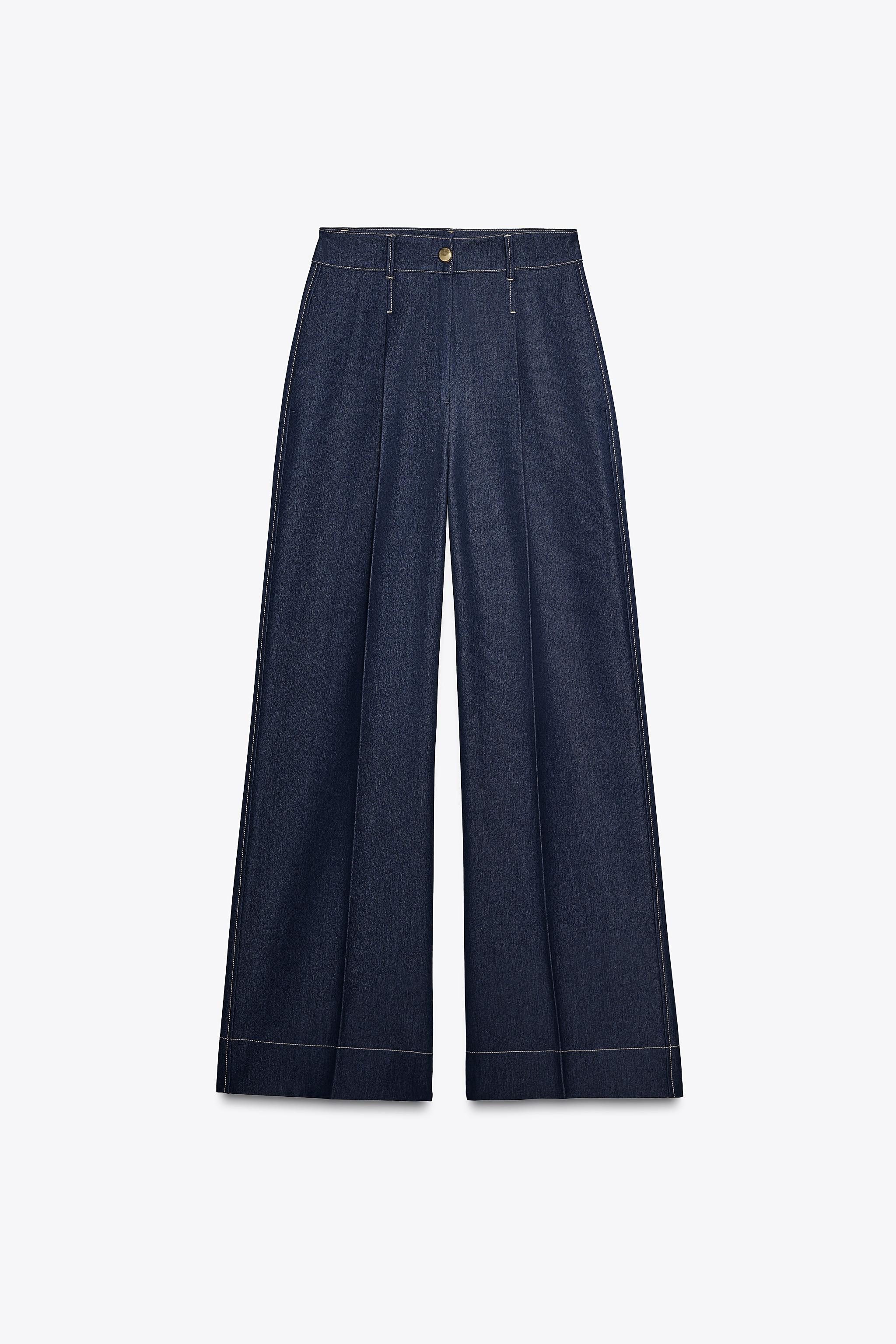 CONTRAST TOPSTITCHING WIDE-LEG PANTS | Zara US