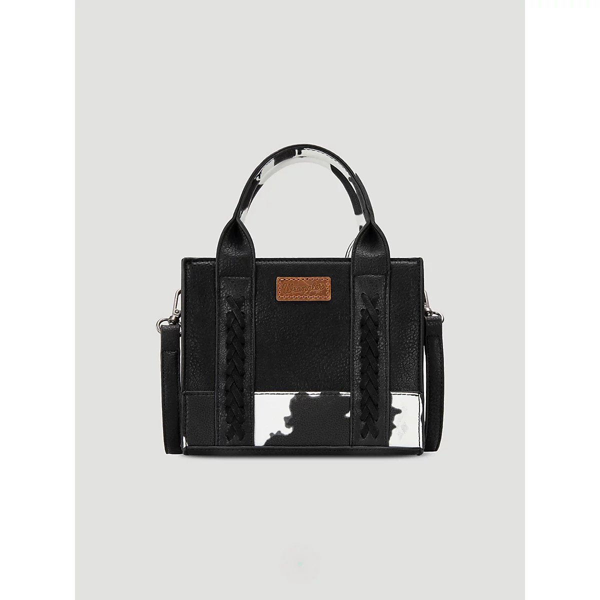 Cow Print Cross Body Mini Tote in Black | Wrangler