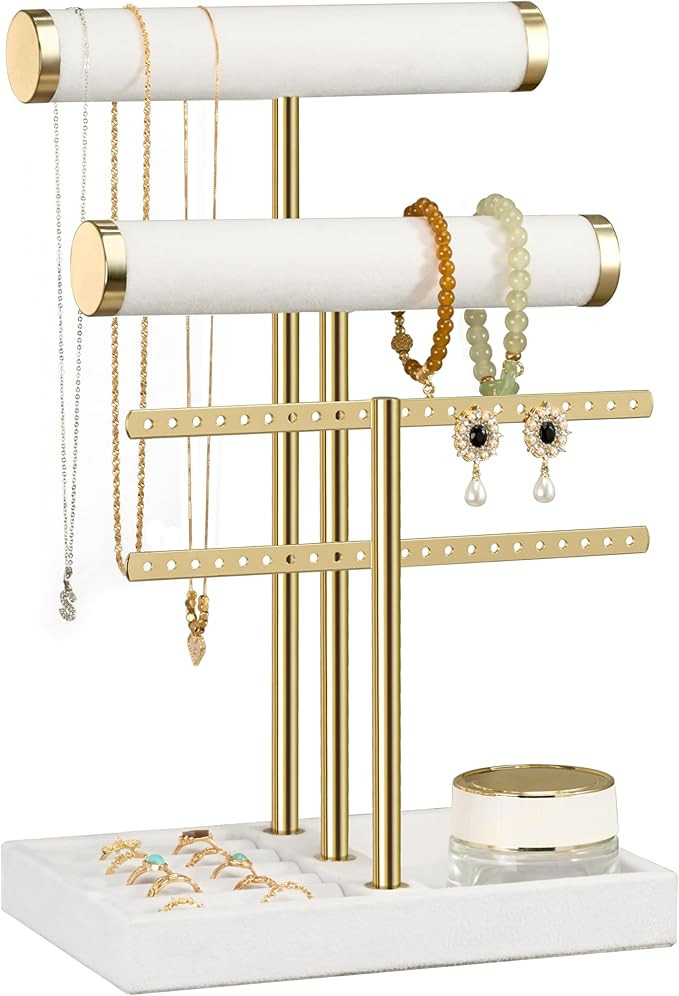 3 Tier Bracelet Holder Display - Detachable T Bar White Velvet Bracelet Holder, Jewelry Holder Or... | Amazon (US)