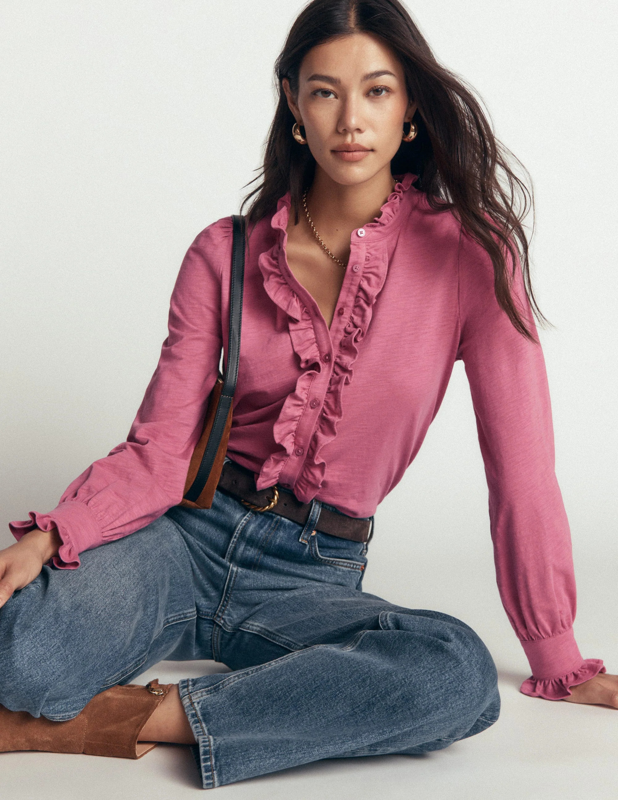 Jersey Frill Blouse-Pink Heather | Boden (US)