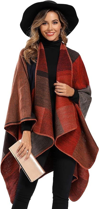 Epsion Women's Color Block Shawl Wrap Plus Size Cardigan Poncho Cape Open Front Long Winter Sweat... | Amazon (US)