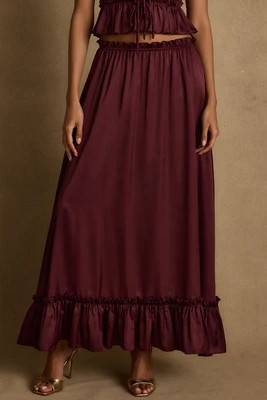 Dahlia Mulberry Satin Maxi Skirt L | 12th Tribe