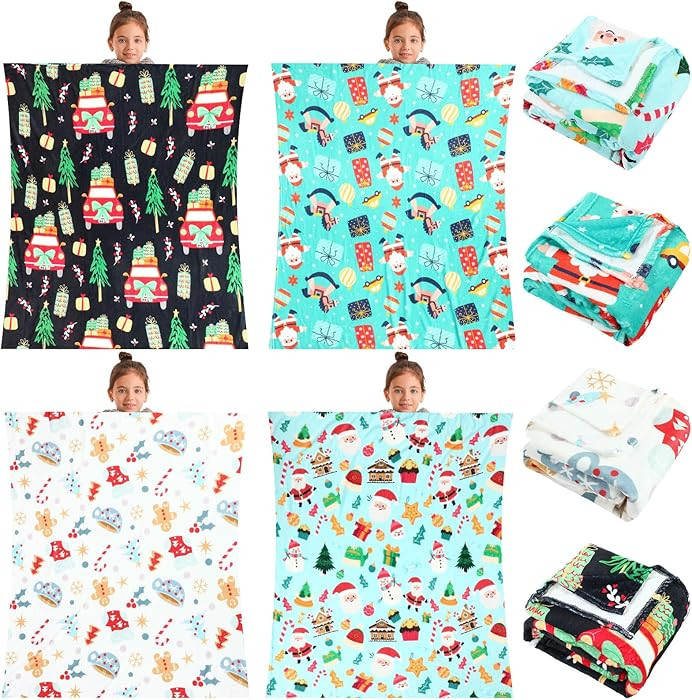 Buryeah 4 Pcs 50 x 60 Inch Christmas Throw Blanket Warm Soft Santa Claus Christmas Tree Gingerbre... | Amazon (US)