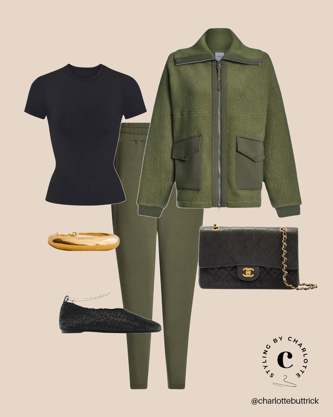 Varley loungewear outfit - green fleece - green joggers - vintage Chanel bag - skims fitted t-shirt - mum outfit - school run - weekend - casual  

#LTKautumn #LTKeurope #LTKuk