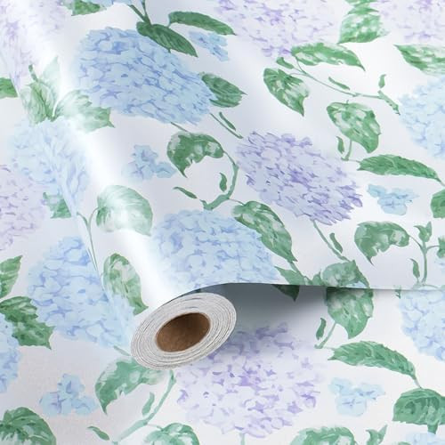 LaRibbons Floral Wrapping Paper Mini Roll, Blue & Purple Watercolor Hydrangea on Pearlescent Back... | Amazon (US)