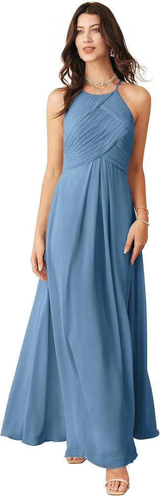 ALICEPUB Halter Chiffon Bridesmaid Dresses Long Formal Party Dress for Women Prom Evening | Amazon (US)