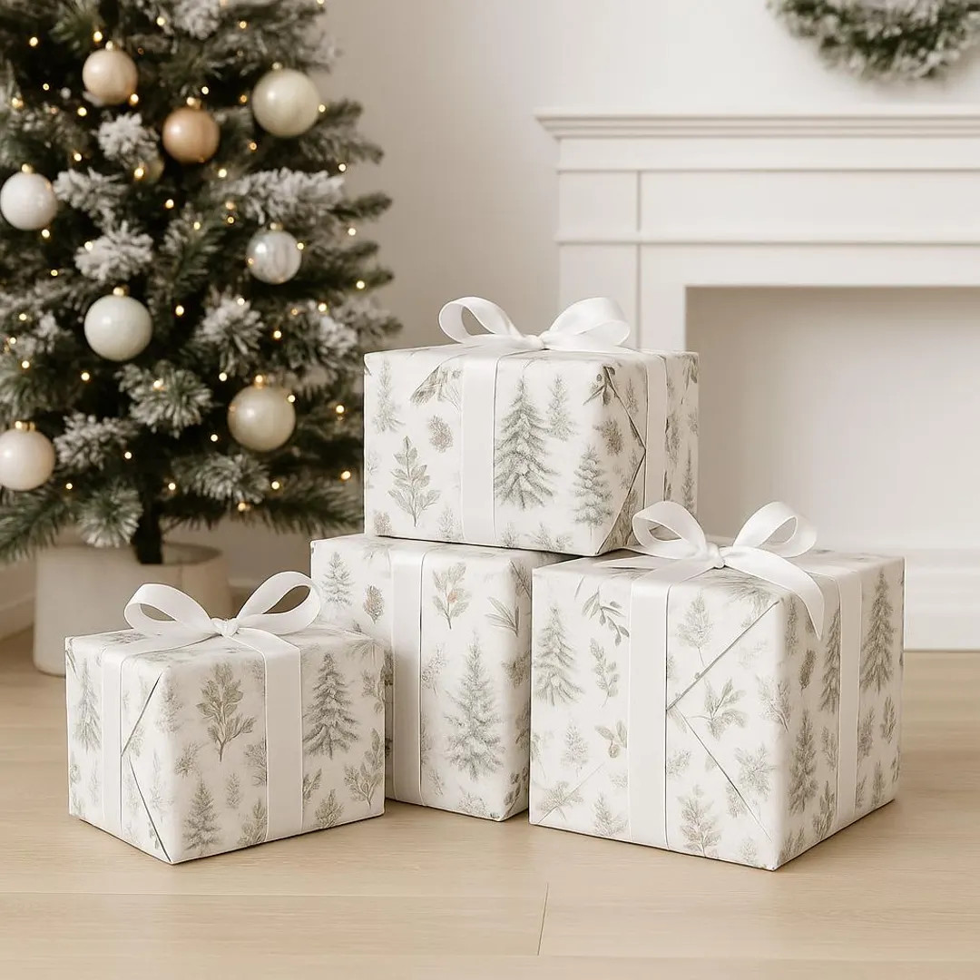 Christmas Minimalist Wrapping Paper, Holiday Gift Wrap, Matte/glossy Finish, Neutral Elegant Desi... | Etsy (US)