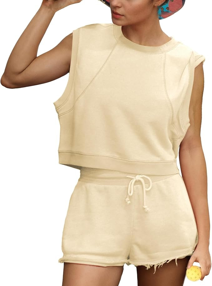 Songling Two Piece Sets for Women Summer Vacation Matching Lounge Set Casual Tops and Pockets Sho... | Amazon (US)