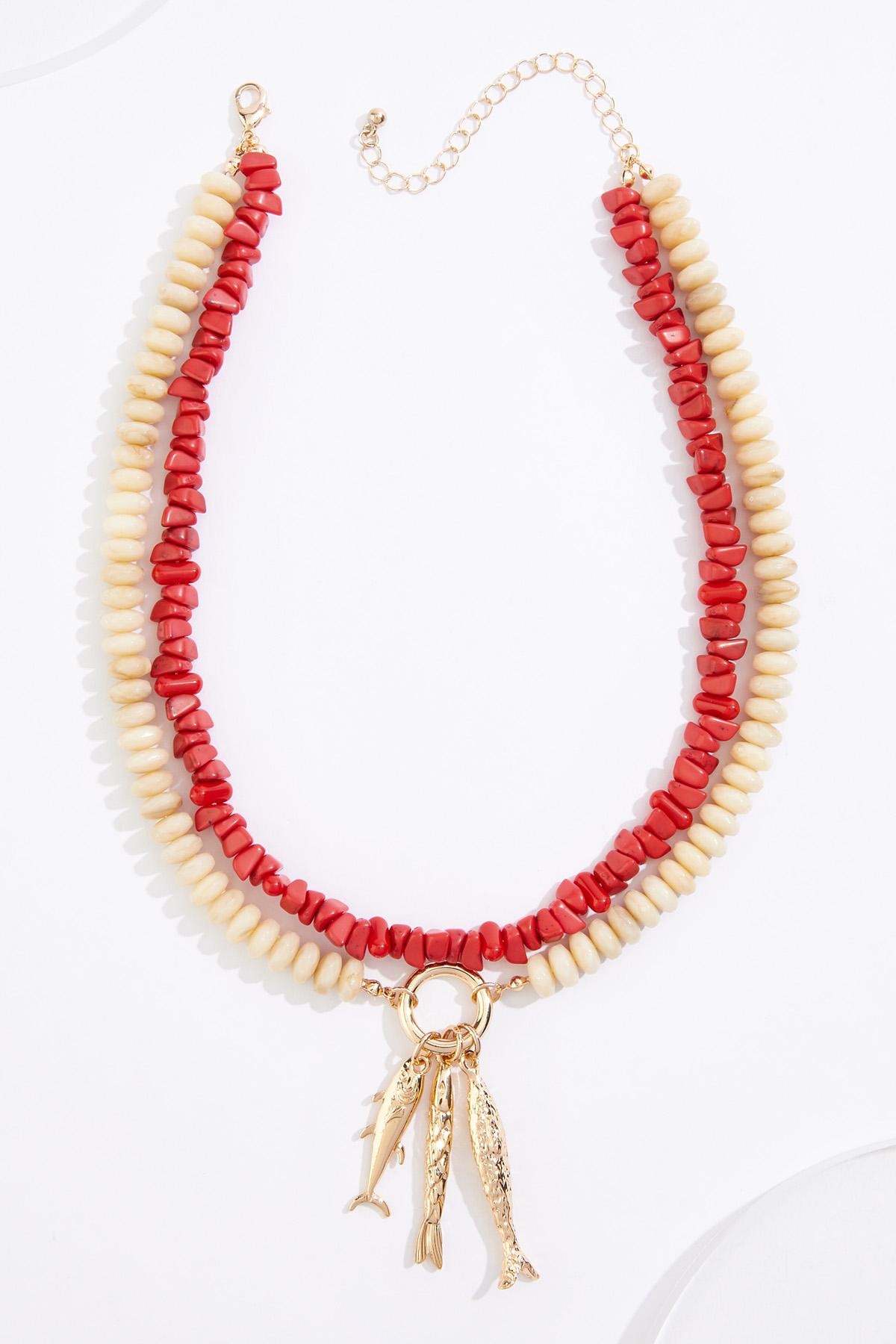 Gold Fish Charm Beaded Layered Necklace | Cato Fashions