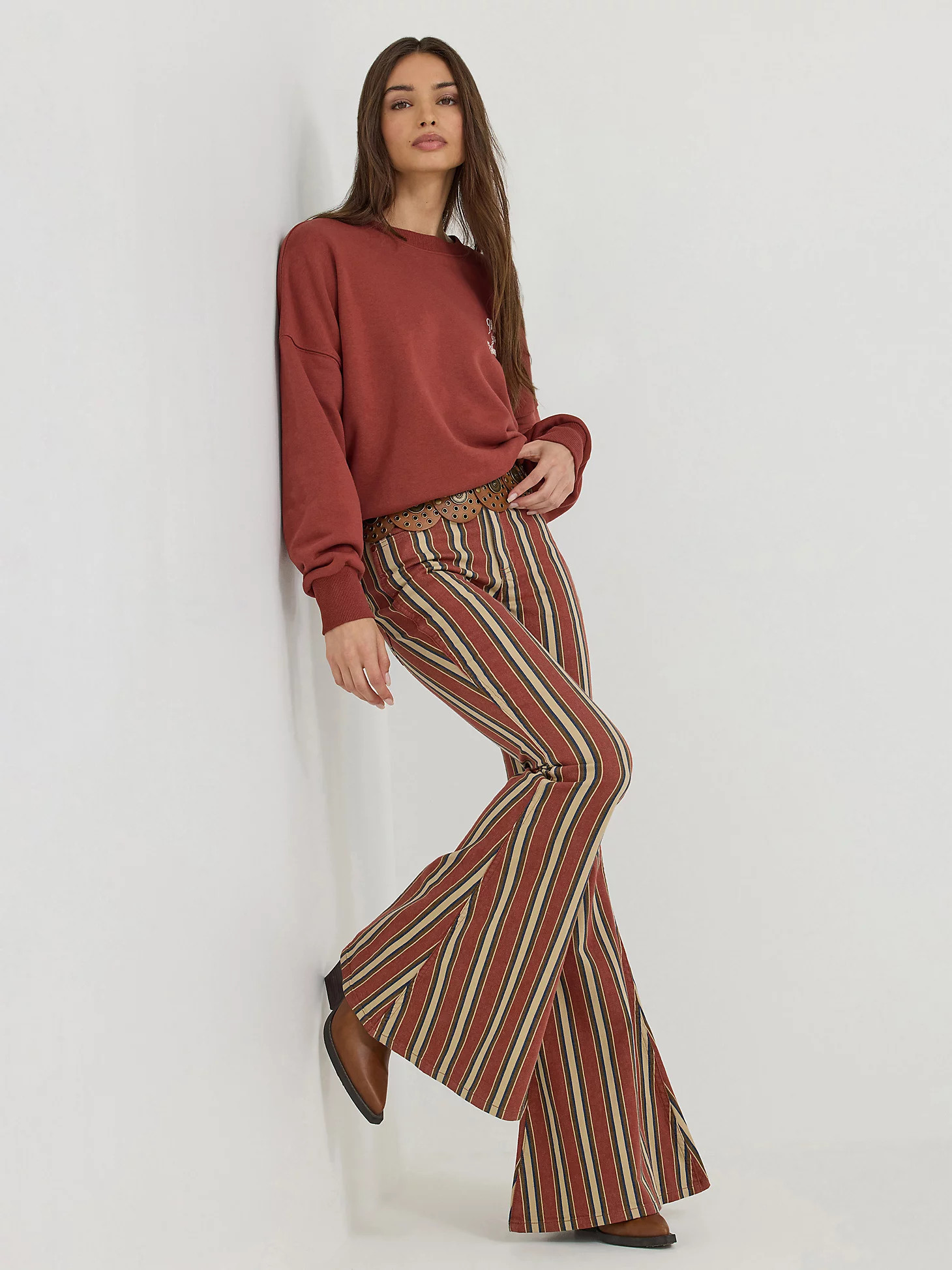 Wrangler x Lainey Wilson Clay Denay Stripe Bell Bottoms in Henna | Wrangler