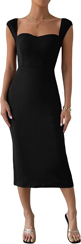 Cozyease Women's Lace Up Sweetheart Neck High Waisted Midi Dress Backless Bodycon Dresses | Amazon (US)