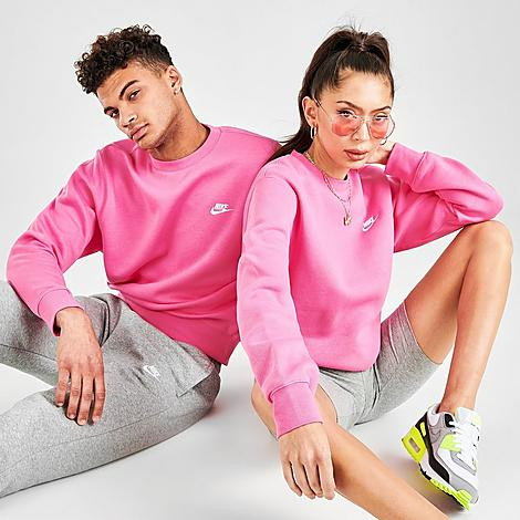 Nike Sportswear Club Fleece Crewneck Sweatshirt in Pink/Pinksicle Size Medium Cotton/Polyester/Fleec | Finish Line (US)