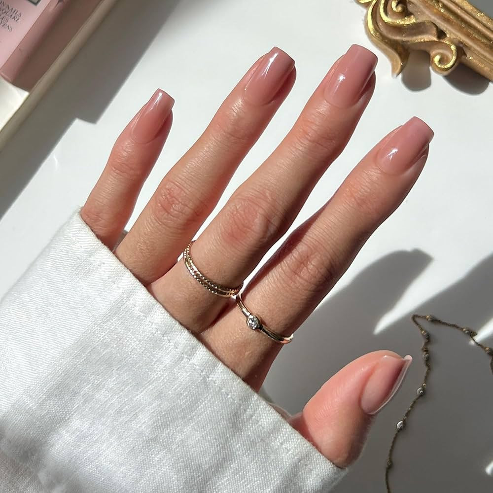Glamnetic Press On Nails - In The Nude | Medium Square Fake Nails, Sheer Nude Neutral, Reusable |... | Amazon (US)