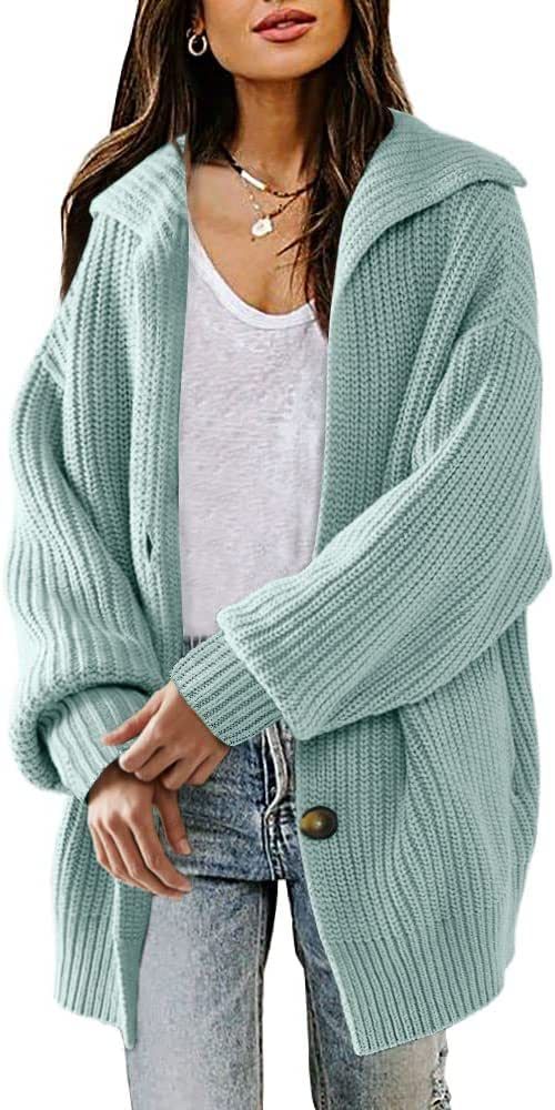 EFAN Womens Oversized Cardigan Sweaters 2022 Trendy Long Sleeve Collared Open Front Button Cozy C... | Amazon (US)