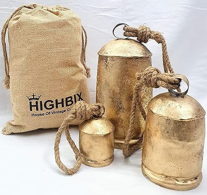 HIGHBIX 10-16-25cm Large Handmade Set of 3 Rustic Vintage Lucky Cow Bells On Rope with Jute Bag W... | Amazon (US)