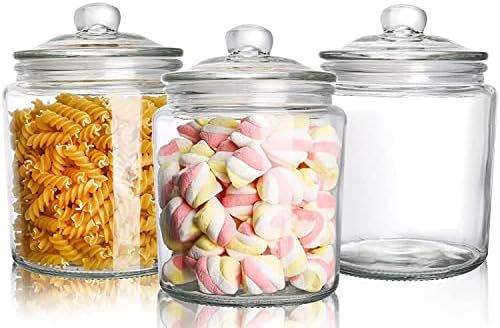 Fasmov 3 Pack 32 oz Glass Storage Canister, Glass Candy Jars Wide Mouth Airtight with Rubber Seal Gl | Amazon (US)