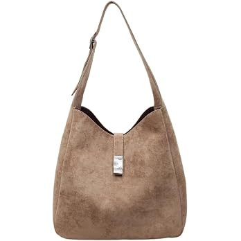 Women’s Vintage Suede Slouchy Hobo Bags, Minimalist Shoulder Bag with Zippered Pouch, Retro Pur... | Amazon (US)
