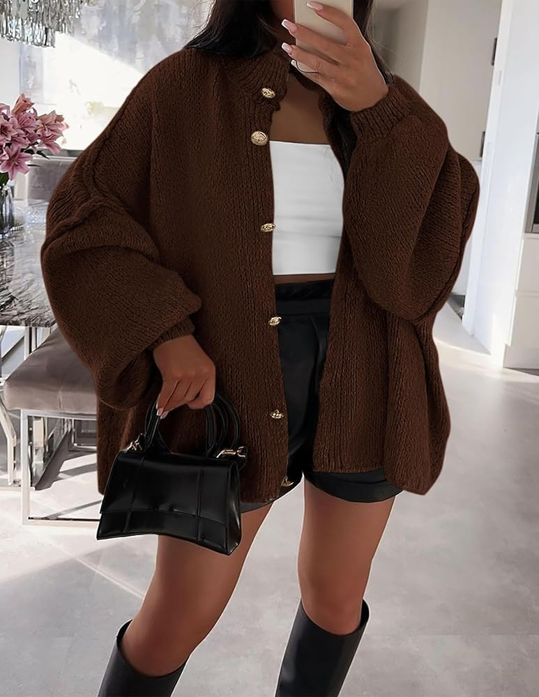 PRETTYGARDEN Mock Neck Chunky Knit Cardigan Sweaters | Amazon (US)